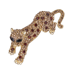 Gold Amber & Red Big Cat Pin Brooch