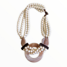 Load image into Gallery viewer, Triple Row Beaded &amp; Resin Disc Necklace | Cream
