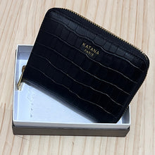 Load image into Gallery viewer, Small Black Croc &quot;Arianna&quot; Italian Leather Zip Round Purse
