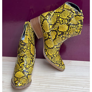 Lemon Snake Print Cowboy Style Boots