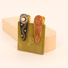 Load image into Gallery viewer, Jewelled Pearl Sunflower &amp; Mosaic in Coral Hair Clips
