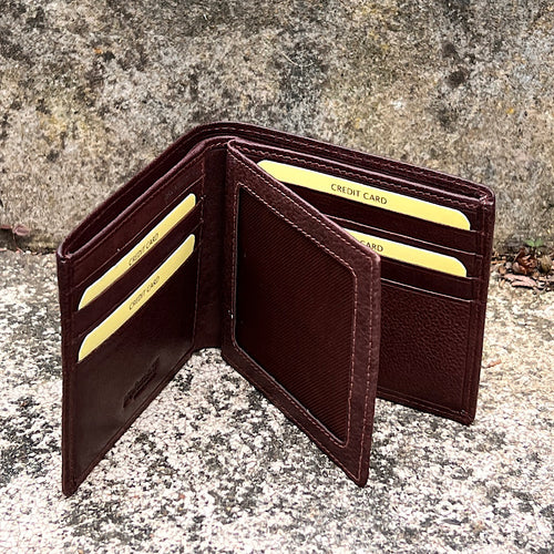 Gents Brown Leather RFID Wallet By 'Oak' | 12 Card Slots (ID Window)